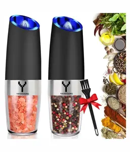 Gravity Electric Grinder set of 2,Automatic Pepper and Salt Mill Grinder with Blue LED LIGHT,Electric Pepper Mill with Adjustable Coarseness,Refillable,salt and pepper shaker,pepper grinder