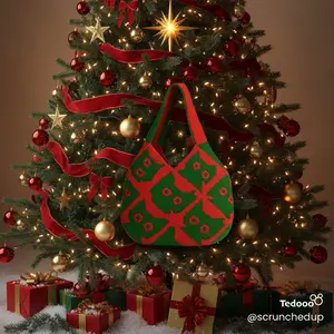 Kitty bag R/G- beautiful red and green handbag with cat pattern