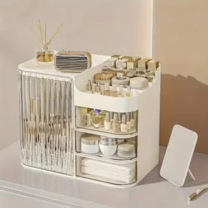 Large Cosmetic Storage Box With Three Drawers And A Mirror Multi Compartment Makeup Box Organizer Suitable For Dressing Table Bedroom Countertop