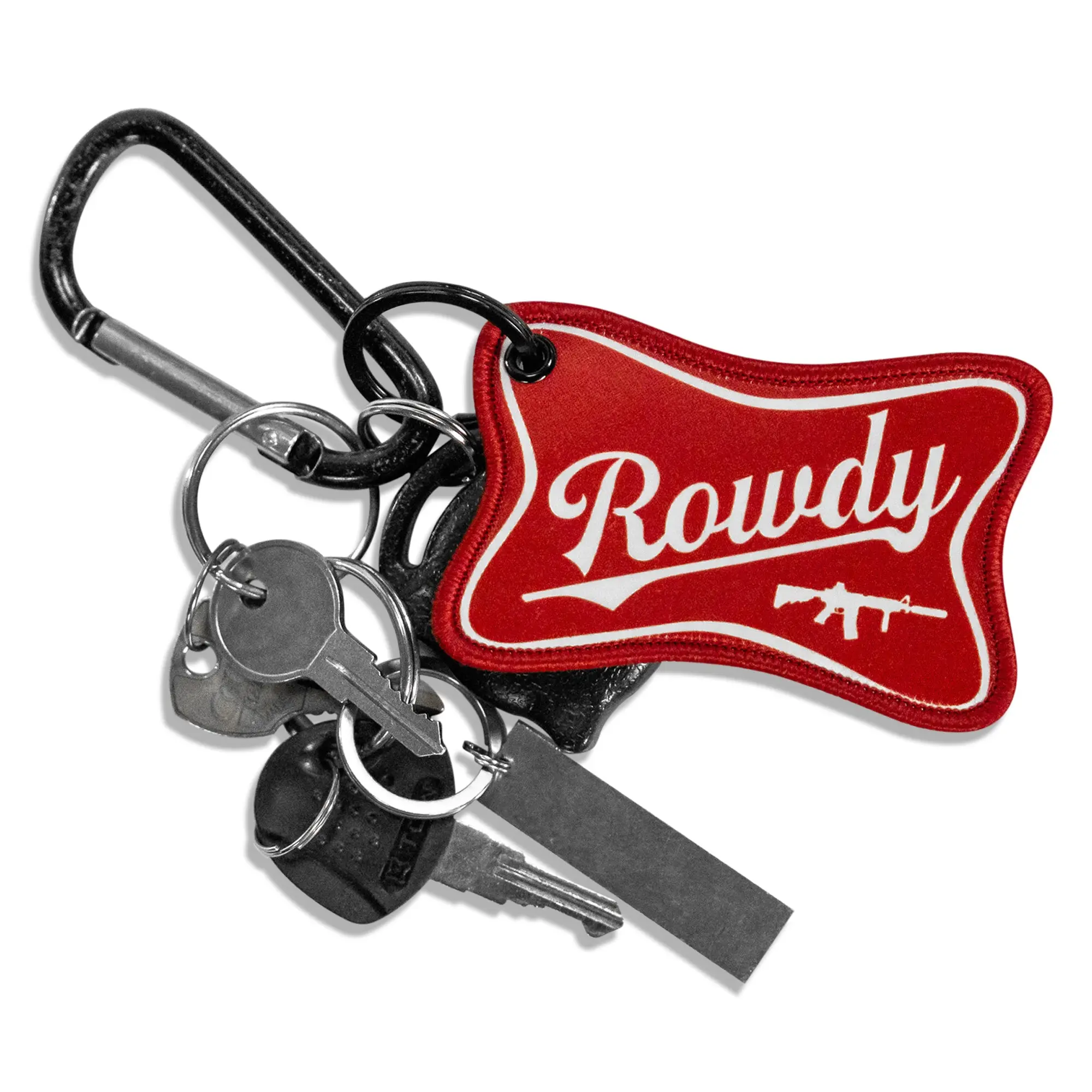 COMBAT IRON Rowdy Beer Logo Print Fabric Keychain - Casual Fashion Keychain, Pre-Installed Keyrings for Keys, 2.25"x3.5" Unisex Rectangular Key Accessory for Backpacks