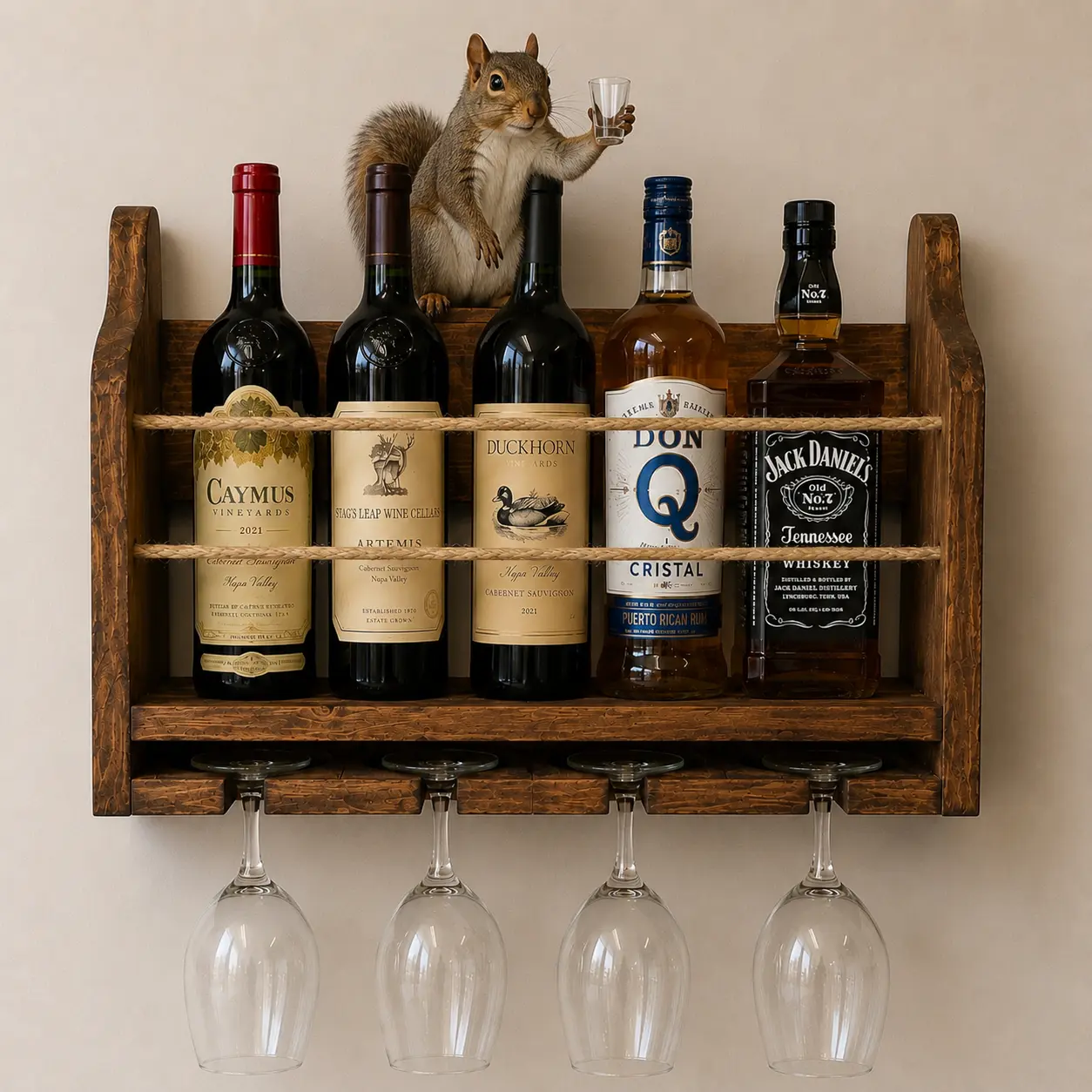 Rustic Wooden Whiskey/Bourbon/Wine Shelf | Wall Mounted Liquor/Wine Display | Handmade Bar Decor | Man Cave Gift