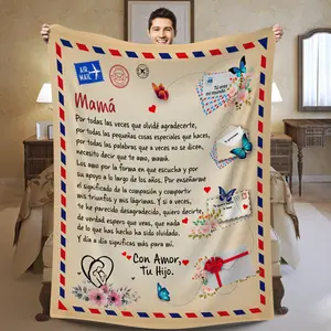 Mamá - Tarjeta postal gigante Regalo de manta del hijo para el Día de la Madre, regalos de mamá fresco, reflexivo, Navidad, cumpleaños, mensaje reflexivo, suave siesta, accesorios de cama, manta de tiro