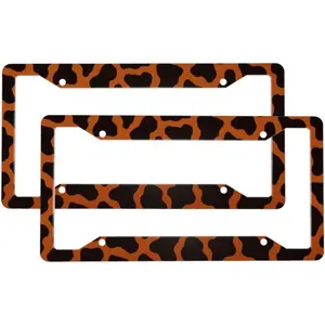 Leopard Skin Print 2-Pack Aluminum License Plate Frames, Universal Car License Plate Holder with 4 Holes and Screws ﻿