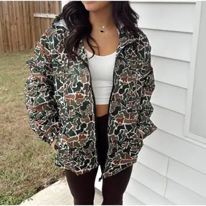 2025 New Camouflage Long Sleeve Zipper Rainproof Jacket, Women's Casual Shirt, Hooded Top Women's Sweatshirt Comfortable Fabric Fit Womenswear Outdoor Fitted Print