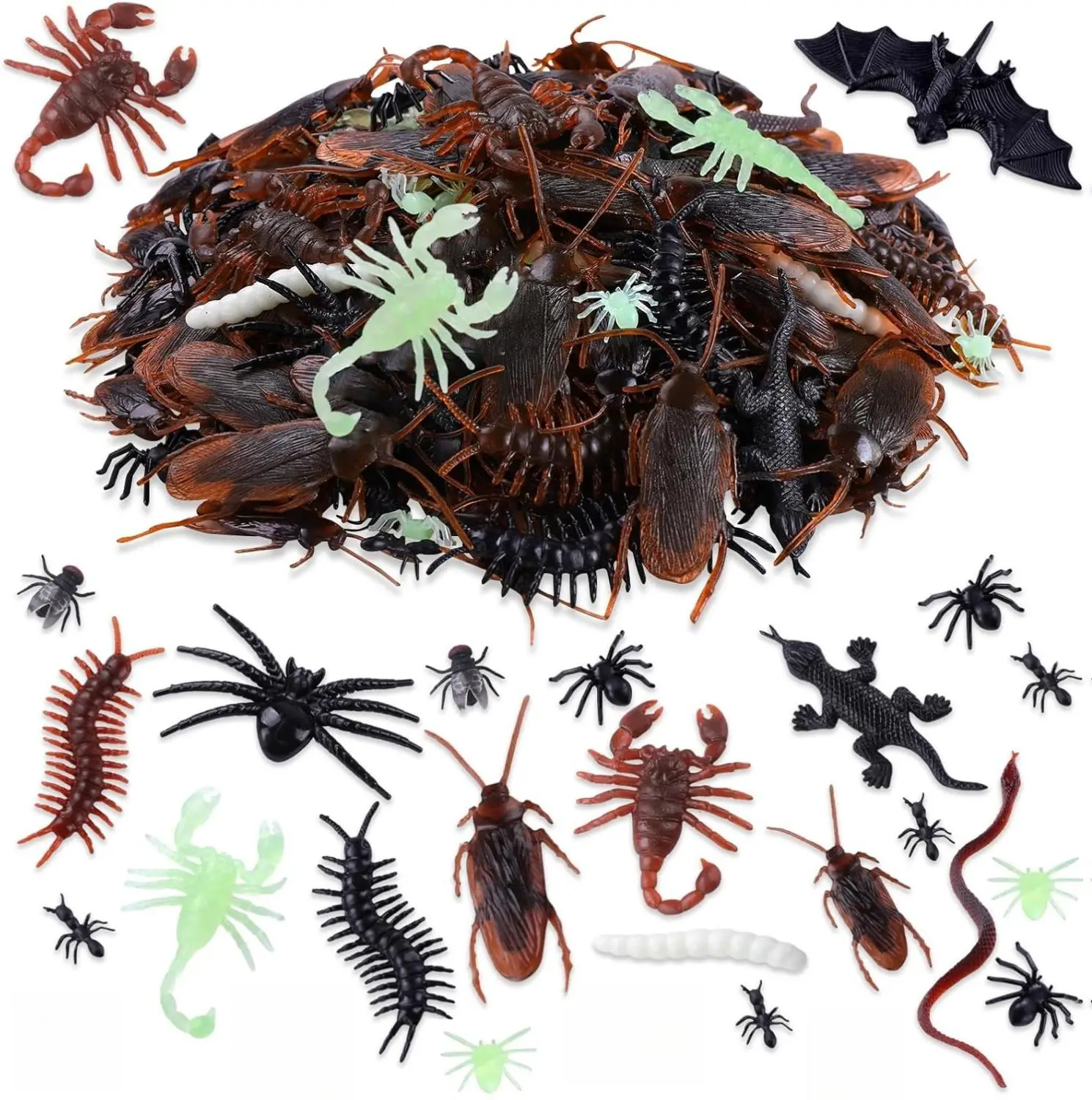 220Pcs Realistic Halloween Plastic Fake Bugs Trick Joke Toys, Cockroaches Spiders Centipedes Scorpions Flies Ants for Kids Halloween Party Favors Fool's Day Decoration