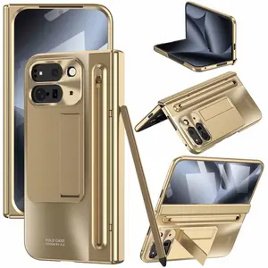 For Google Pixel 10 Pro Fold Case with Pen & Pen Holder, Pixel 10 Pro Fold Case with Hidden Stand Tempered Glass Screen Protector Hinge Protection Heavy Duty Shockproof Phone Cover