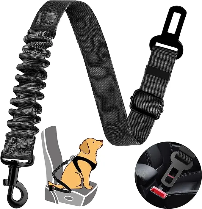 Dog Seat Belt Retractable Dog Car Harness 1 Pack Adjustable Elastic Bungee Buffer Heavy Duty & Durable & 360 Degree Swivel.