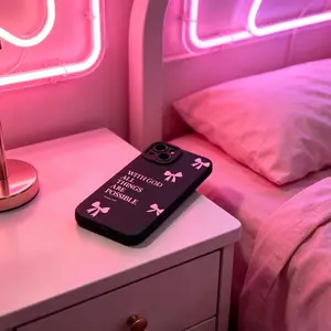 1pc Minimalist Pink Girly Bow Slogan Black Cat Eye Full Coverage Phone Soft Case, Compatible With IPhone 11/12/13/14/15/16 17 Pro Max 17 Air Pro Max