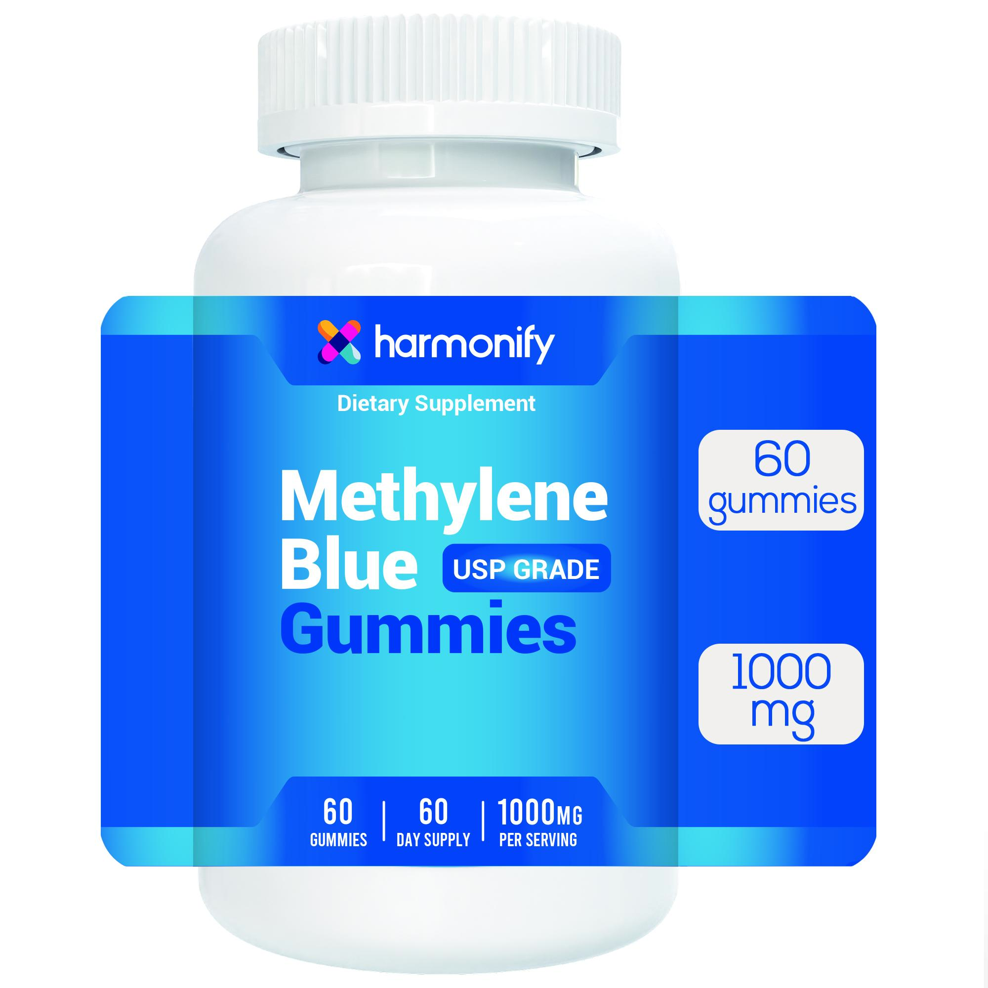 HARMONIFY Methylene Blue Gummy 1000mg USP Grade %2, 60 Days Supply,  Brain & Mitochondria Supplement – 60 Cnt | Made in USA