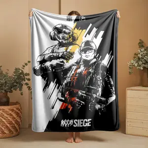 1 piece Illustrated Style "Rainbow Six: Siege" Game Character Poster themed flannel blanket - Modern-style flannel blanket, suitable for sofas and beds, all-season use, super soft and comfortable, digital printing, 100% polyester material, machine