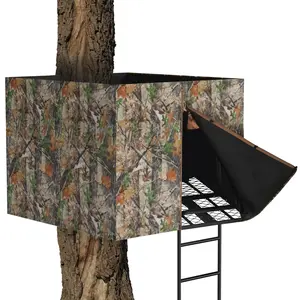 Hunting Blinds Cover, 142" x 35" Large Tree Stand Blinds Cover, Enhanced Securing Ties for Tree Stand Blind Kit, Deer Hunting Accessories with Silent Buttons, Camo Netting with Zipper