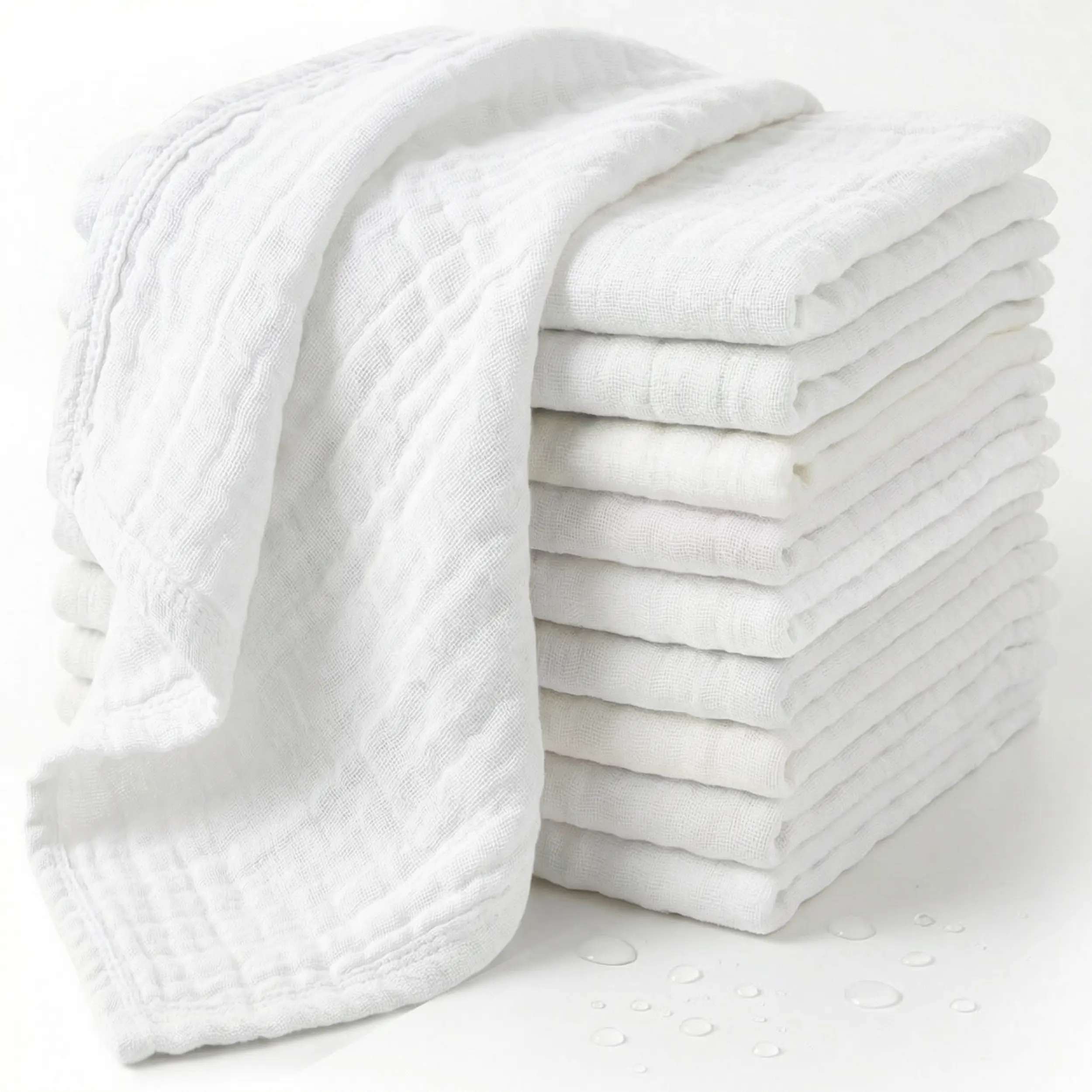 Muslin Baby Washcloths 10 Pack, Soft Cotton Washcloths for Newborn, 10 x 10 Inch Highly Absorbent Baby Face Cloths, Washcloths for Sensitive Skin, Muslin Washcloths for Baby Bath Face and Hands, Daily Care, White
