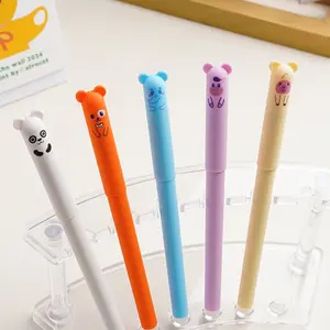 5pcs Erasable Bear Gel Pens, 0.5mm Needle Tip, Cute Cartoon Design, Creative Stationery Set for Kids Learning & Writing