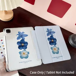 Blue and white tri rhyme pattern, with adjustable stand and pen slot, foldable anti slip TPU protective case, suitable for Samsung, iPad mini, iPad Air, iPad Pro/iPad 10th generation, 11th generation and other series of iPad protective cases