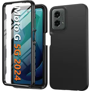 for Moto G 5G-2024 Case: Phone Case with Built-in Screen Protector Protective Silicone Cell Phone Cover Rugged Shockproof Full Body Slim Dual Layer Cover for Motorola Moto G 5G 2024 Black