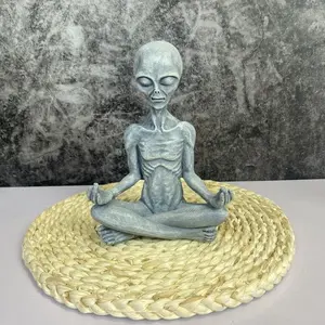 Meditating Alien Resin Figurine, Ufo Indoor Outdoor Decor, Unique Sitting Alien Garden Statue for Home & Garden