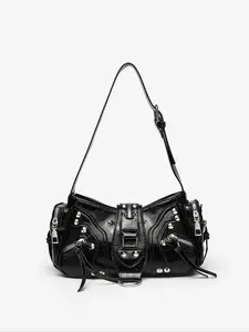New Vintage Y2K Sweet Cool Style Shoulder Bag, High-End Rivet Motorcycle Bag, Versatile Commuter Crossbody Handbag, Elegant Commuter Bag for Women