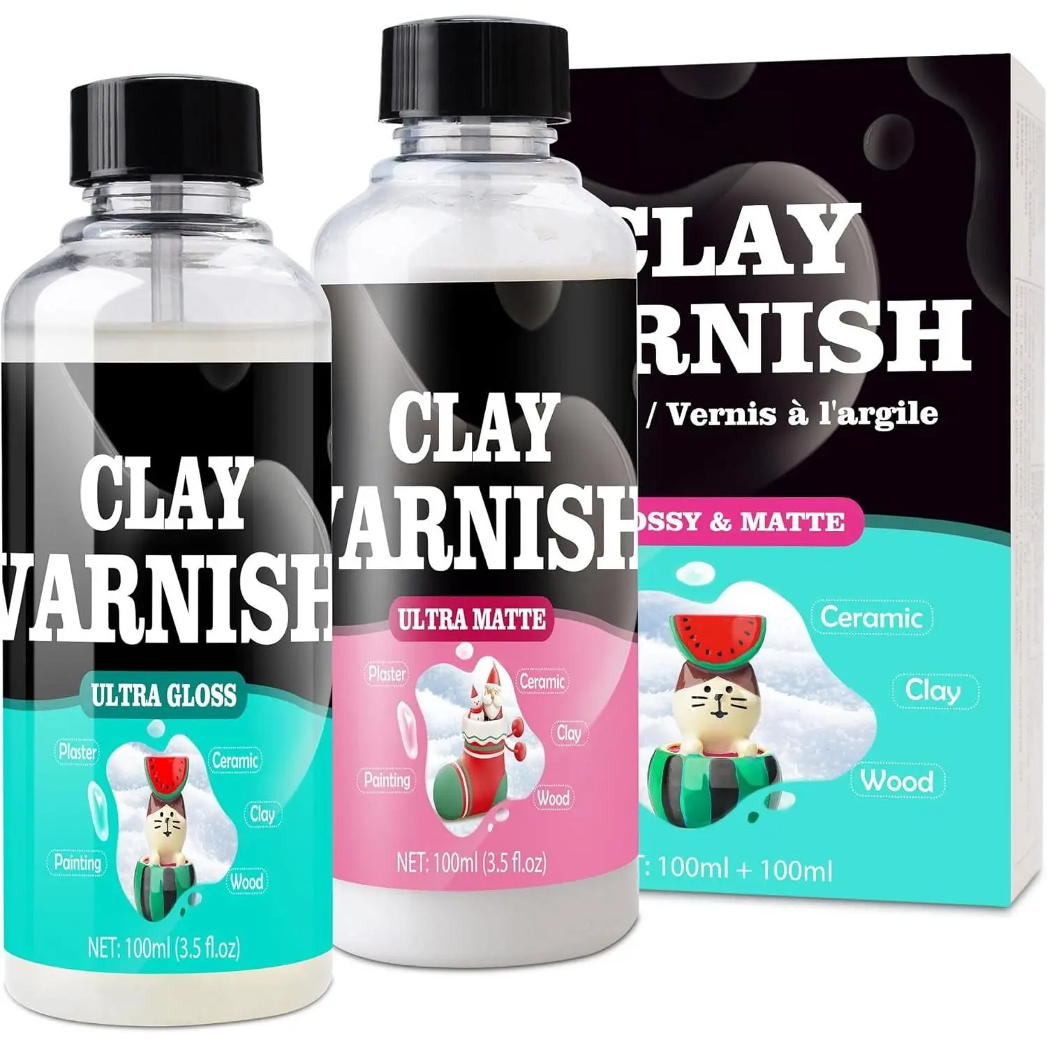 Air Dry Clay  Kit - 2x100ml High Gloss Matte Varnish Sealant, High Luster,  Scratch Resistant, Yellowing,  - Clay  Kit for Pottery,  Painting, Polymer Clay
