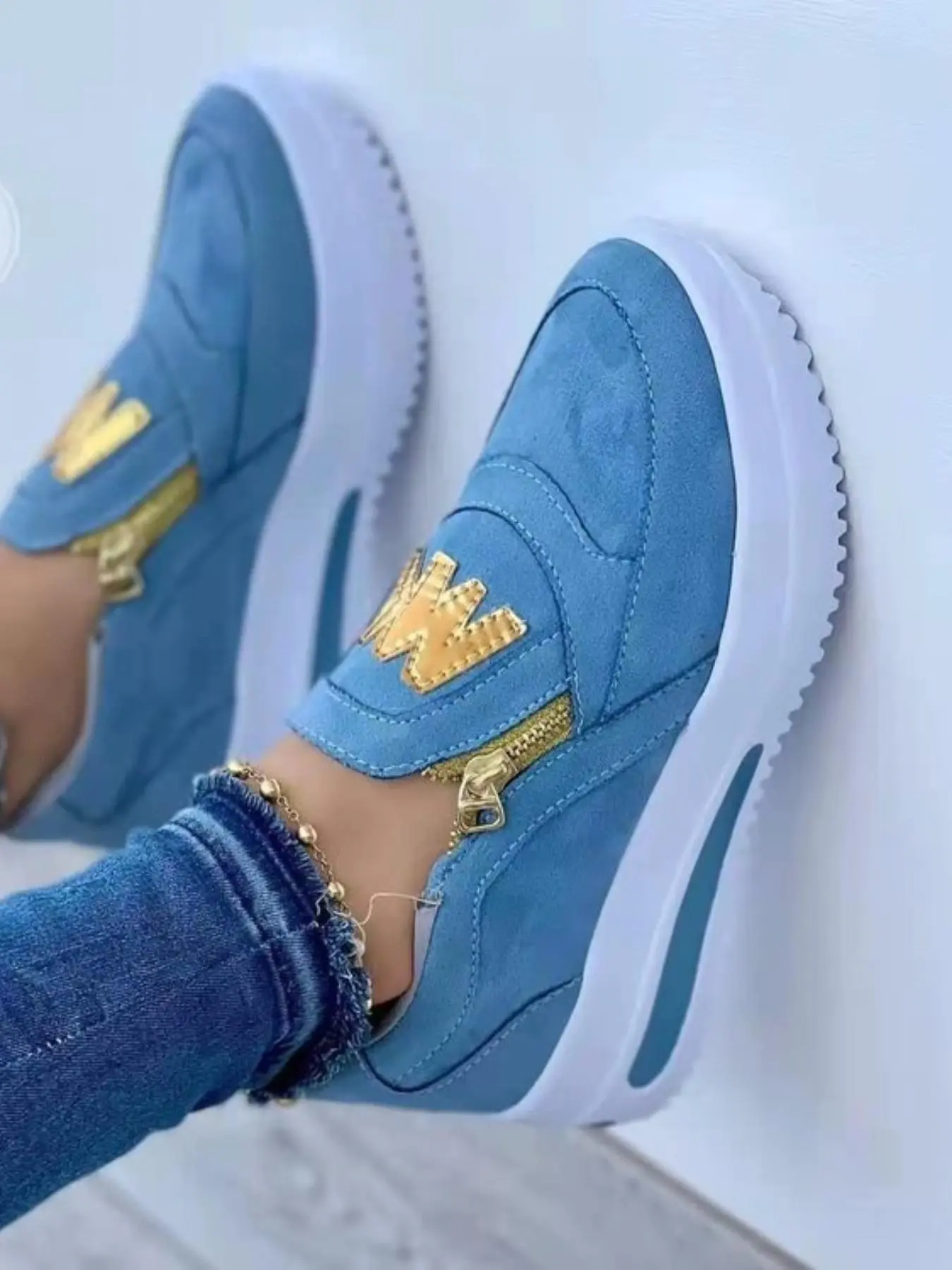 2026 New Large Size Casual Athletic Textile Sneakers, Round Toe Low Top, Side Zipper Design, Comfortable Flat Shoes for All Seasons