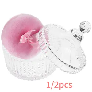 Large Velvet Powder Puff with Glass Storage Box, Washable Reusable Makeup Sponge, Beauty Cosmetics Gift Set for Christmas and Birthday, Face Body Glitter Puffs for Wet Dry Makeup Application, Makeup Accessories, Cosmetics Makeup Tools