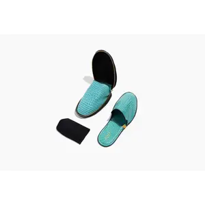 Women's Mint Crocodile Embossed Leather Foldable Slipper