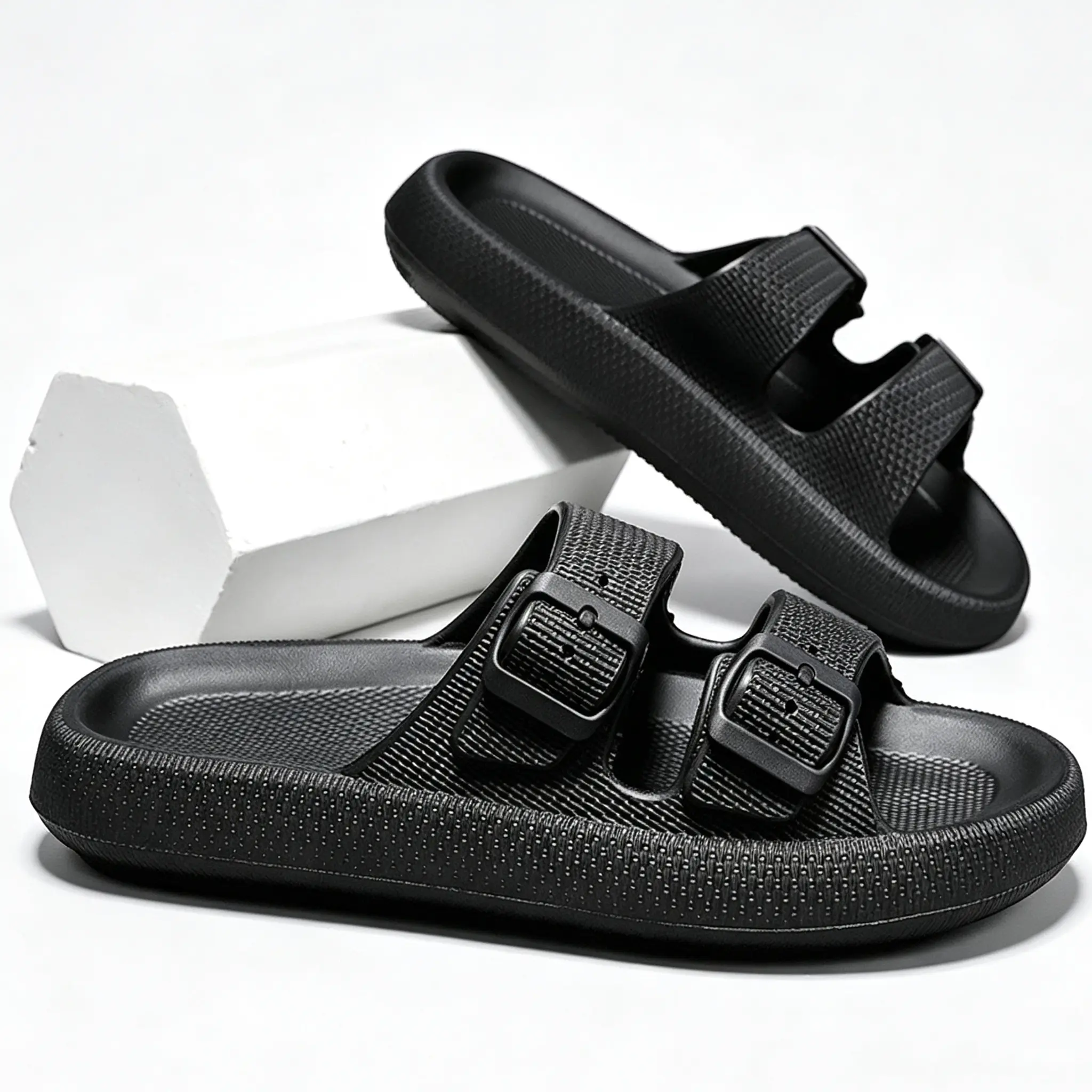 Unisex Platform Cloud Sandals with Adjustable Double Buckles, Thick Cushioned EVA Foam Sole, Non-Slip Casual Footwear for Indoor/Outdoor Use, Shoe, Open Toe, Unisex Sizing
