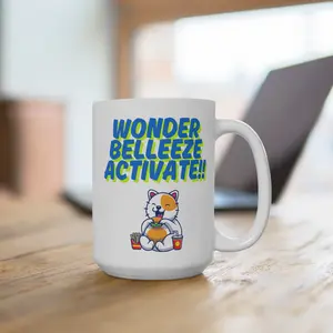 Wonder Belleeze Activate Mug Funny Body Positive Coffee Cup with Chunky Cat Design 15oz Ceramic Gift for Friends
