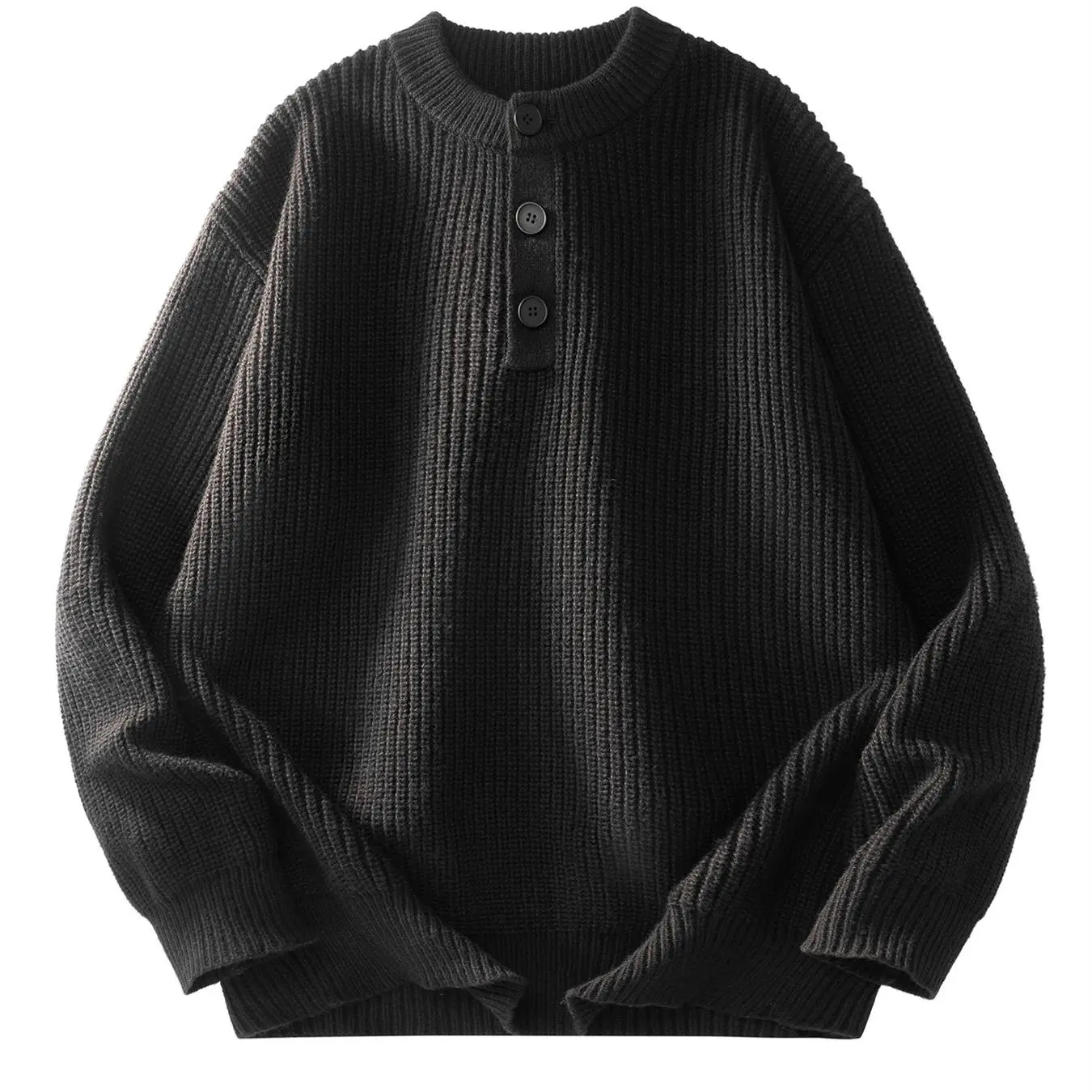 Men's Stylish Brand-Designed Luxurious Pullover Henley Sweater - Autumn-Winter Soft Polyester Buttoned Long Sleeve Knitwear, Chic Casual Basic Top for Jeans Pairing