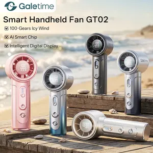 Galetime AI Smart Handheld Fan GT02 - Perfect Summer Gift with 3rd Gen Digital Timer Display, 100 Speeds Icy Cool Wind, 30H Battery Life, Ultra Light 210g Portable Turbo Fan - Ideal for Travel Office Outdoor, Women Girls Teens Switch Lightweight Friend