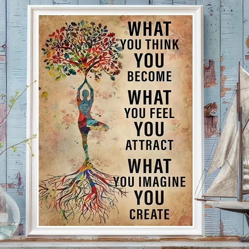 Vintage Bohemian Tree Yoga Poster - Artistic Frameless Canvas Print with Inspirational Quote, Indoor Wall Decoration for Living Room, Meditation Space, Ideal Gift for Yoga Enthusiasts - Portrait Orientation, Sports Theme