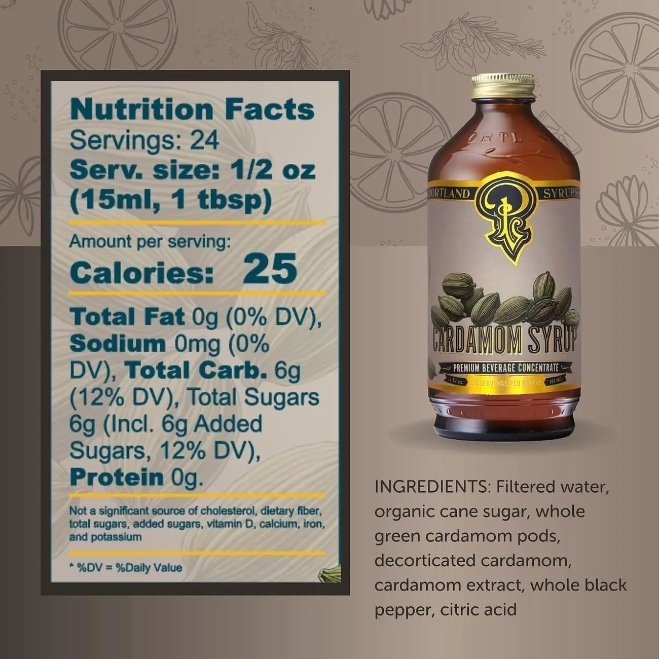 Portland Syrups Cardamom Syrup – Flavoring for Coffee, Lattes, Cold Brew, Macchiatos, Cocktails, & Desserts – Ideal for Drinks & Adding a Flavor to Any Beverage – 12 oz, 24 servings (Pack of 1)