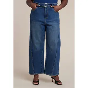 ELOQUII Women's Plus Size Belted Straight Leg Jean
