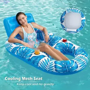 Inflatable Swimming Pool Float with Cup Holder, Comfortable Pool Float for Adults, Water Sports Equipment for Home & Outdoor Use,summervibes