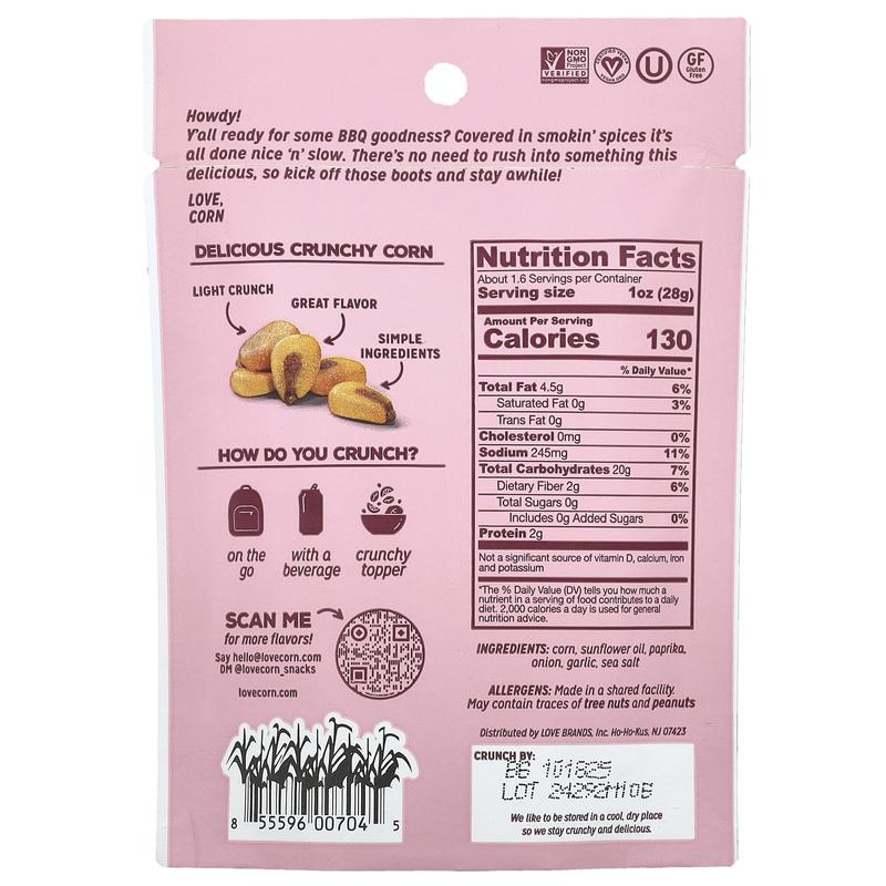 Love Corn Crunchy Corn, Smoked BBQ, 1.6 oz (45 g)