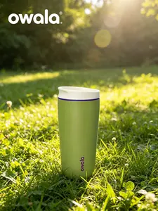 Owala 20oz insulated stainless steel coffee cup, reusable ice coffee cup, hot coffee travel cup, BPA free material, avocado green double-walled outdoorfun