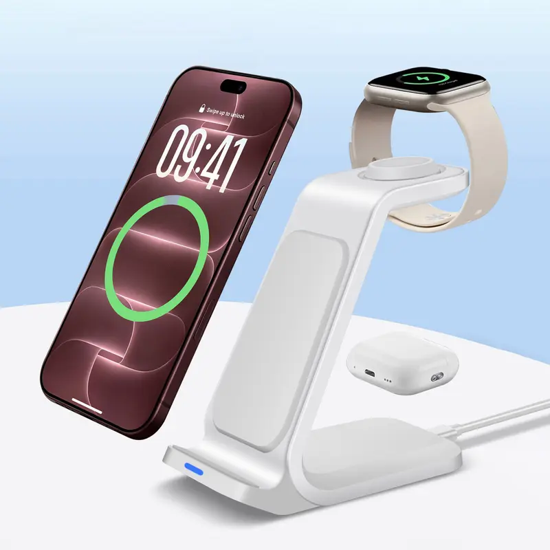 3 in 1 Charging Station, 15W Wireless Charging Stand, Multifunctional Fast Charging Station for iPhone 18 17 16 15 14 13 12 Pro Max 11, Apple Watch 12 Ultra 11 10 9 8 7 6 5 4 SE 3 2, Airpods Pro 4 3 2, Portable Charging Station