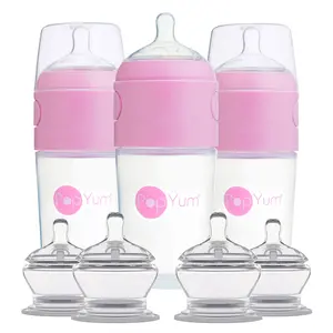 PopYum Pink 9oz Formula Making Baby Bottle + Nipple 7 Piece Bundle