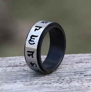 GTHIC Six-Word Mantra Stainless Steel Spinner Ring for Men Women Fashion Accessory Daily Wear
