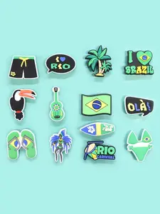 13PCS/25PCS, plastic, Brazilian Carnival Theme Shoe Charms for Bracelet Wristband, Brazilian Flag Beach Slippers Surfboards Bikinis Guitars Pattern Shoe Decoration Accessories Holiday Gift