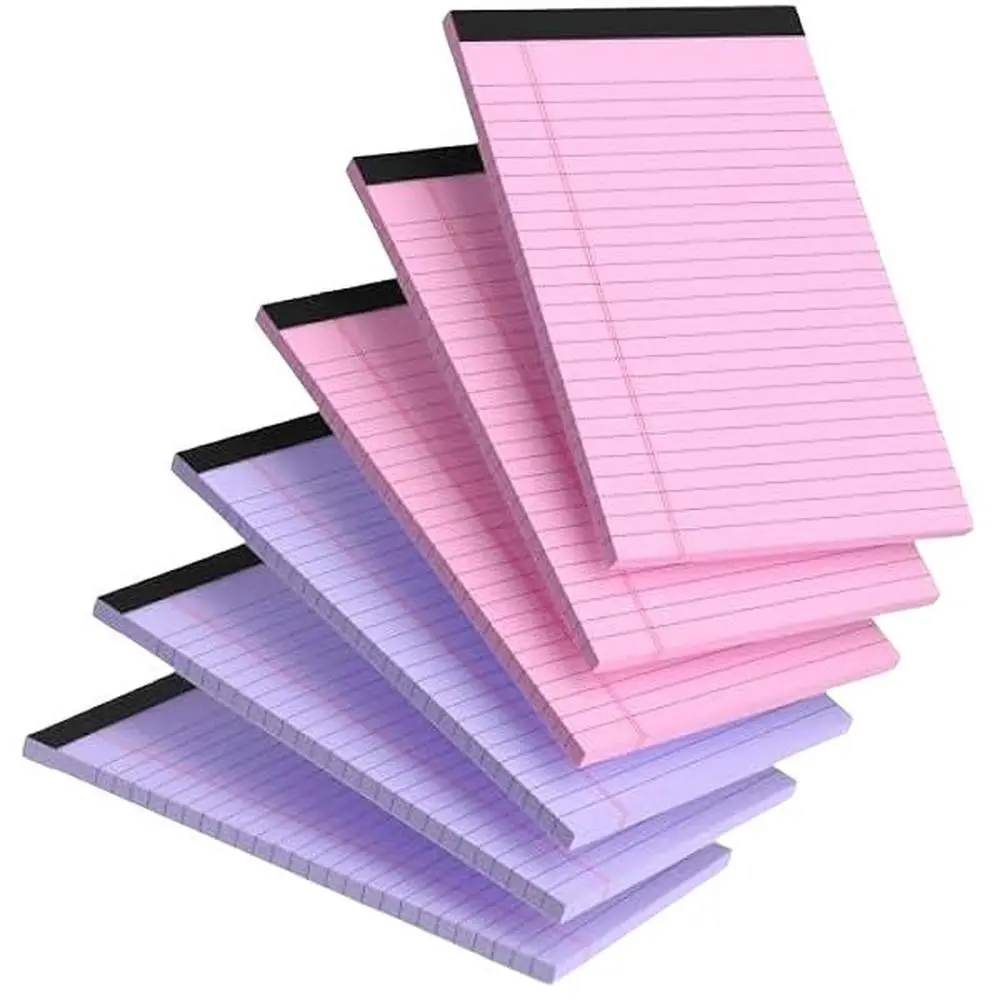 Legal Pads 5x8 College Ruled Notebooks 6 Pack, Durable Backwriting Paper, Holiday Gift, University Standard Line Spacing, Stationery Office Supplies, Legal Notepads
