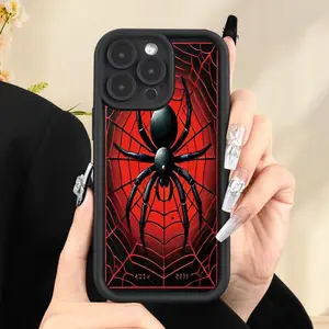 Red spider web design Pattern Case for iPhone 16 15 14 Pro Max 13 12 11 XR XS Plus Shockproof Drop Protection Rugged Durable Silicone Cover Gifts for women men girls boys