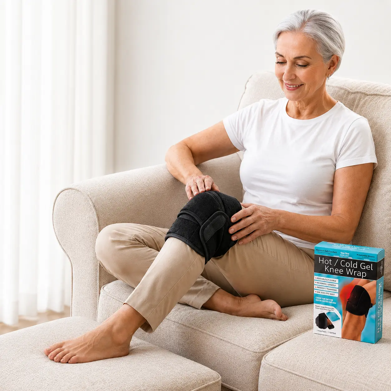 Hot and Cold Therapy Gel Knee Compression Sleeve - Adjustable Non-Slip Professional Elastic Wrap, Ice Wraps Support Tool for Adult Knee Pain Relief, Squats (1 Size), Ice Wraps For Knee