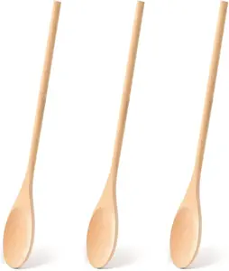 Wooden Spoons for Cooking 12 Inch Long Handle Natural Authentic Crafted from Sustainable Forest Wood Top-Quality Craftsmanship 3PCS