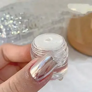 Super Glossy Mirror Effect White Pearl Chrome Nail Powder, White Moonlight Effect Iridescent Pigment Powder for Nails