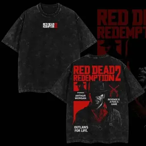 Red Dead Redemption 2 Arthur Morgan Double Printed Oversize Lightweight Acid Washed Tee Game Graphic T-Shirt for Men Casual Day Wear Cotton Fabric - Jeans Vintage Gaming Retro Black Tee Oversized Heavyweight Cotton T-Shirts Love Menswear Top Overall 3V8