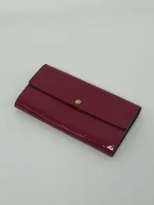 Pre-owned Louis Vuitton Leather Small Leather Goods Vernis Long Wallet Red Patent LV Monogram Snap Closure Clutch Wallet JA358LV