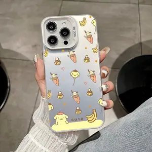 cute P-Pom pom Purin Phone Case For iPhone 11 12 13 14 15 16 17 Pro Max Air Plus Mini Light Luxury High-end Colorful Silver Cases