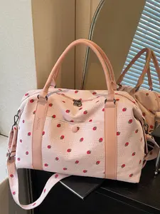 Multifunctional Large Capacity Strawberry Decorative Corduroy Luggage Bag, Hangs on Suitcases, Ideal for Daily Use and Short Trips, Travel Essentials Bag