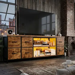 62.3" W Dresser for Bedroom, 75" TV Stand Dresser with Charging Station & LED Lights, Entertainment Center with 8 Drawers, Long Fabric Storage Dresser for Bedroom, Entryway, Living Room, Hallway