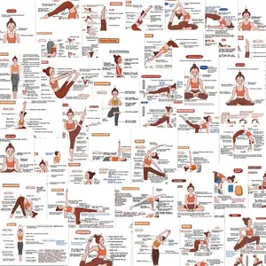 50 Pilates Yoga Pose Instruction Cards Stickers, DIY Notebook and Luggage Decor, Removable Wall Art for Home Gym
